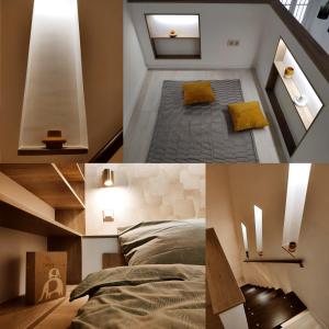 een kamer met een bed en een kamer met een raam bij F27 Ferenc Apartment in Boedapest
