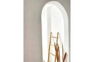 a white hallway with a mirror and a plant at Cal Day Rooms Santorini in Perissa