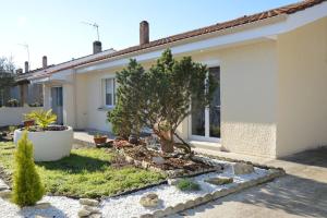 a garden in front of a house with a tree at Charmant pavillon bordelais (logement entier) in Saint-Médard-en-Jalles