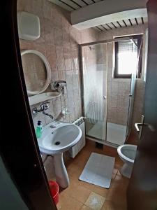 a bathroom with a sink and a shower and a toilet at VN APARTMENTS OHRID in Ohrid