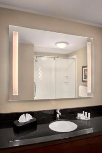 uma casa de banho com um lavatório e um espelho em Fairfield Inn & Suites by Marriott Great Barrington Lenox/Berkshires em Great Barrington