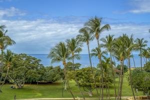a group of palm trees with the ocean in the background at Island Surf 506 in Kihei