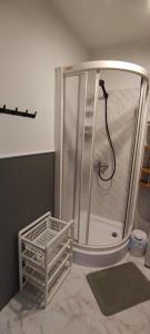 a bathroom with a shower with a shower at Apartament 88 in Kraków