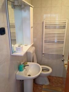y baño con aseo, lavabo y espejo. en Apartmani Lucija en Vrata