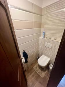 a small bathroom with a toilet in a room at Apartman De lux 85m2 in Bojnice