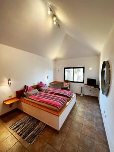 Un dormitorio con una cama grande y una ventana. en Casa Ronda, en Charco del Palo