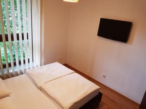 a small room with a bed and a tv on the wall at Villa VIP Jurata in Jurata +20 photos