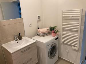 W łazience znajduje się pralka i umywalka. w obiekcie Belle maison2 chambres pres du Paris 80m2 w mieście Villecresnes