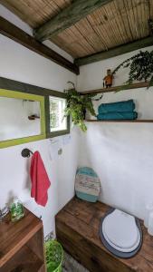 uma casa de banho com WC num pequeno quarto em Wepa la Pepa Campestre em Tabio