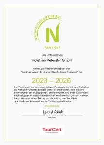 Certifikát, hodnocení, plakát nebo jiný dokument vystavený v ubytování Hotel am Peterstor