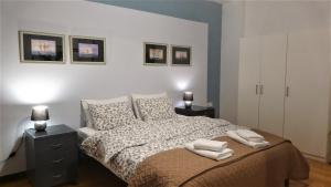 アテネにあるΑthens Flat at Syntagma Squareのベッドルーム1室(ベッド1台、タオル2枚付)