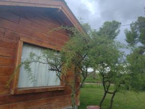 a window on the side of a house with a tree at Cabaña en Villa Amancay in Villa Amancay