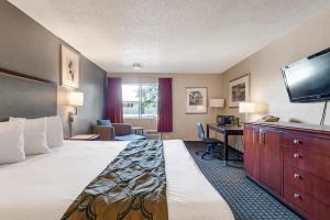 Pokój hotelowy z łóżkiem i biurkiem w obiekcie Heritage Inn Express Hayward w mieście Hayward