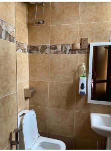 ein Bad mit einem WC und einem Waschbecken in der Unterkunft Hein apartment in Arusha