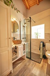W łazience znajduje się prysznic, umywalka i toaleta. w obiekcie Casa Montse. Apartamentos turísticos w mieście Ribadeo