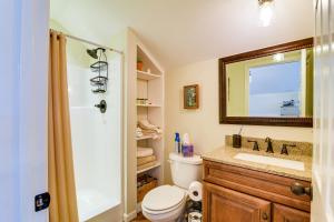 uma casa de banho com um WC, um lavatório e um espelho. em Cozy Lewisburg Getaway with Deck and Lake Access! em Lewisburg