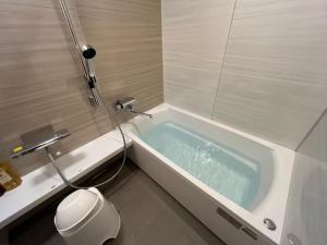 a bathroom with a bath tub and a toilet at KLASSO Tokyo Sumiyoshi Apartments in Tokyo
