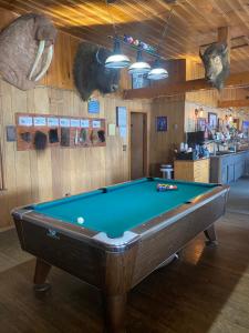 a pool table in the middle of a room at Tolsona Lake Lodge in Glennallen