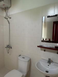 uma casa de banho branca com um WC e um lavatório em Vang Anh Homestay Hoi An em Hoi An