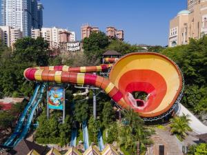 a large roller coaster in a amusement park at SUNWAY LAGOON SDN BHD in Subang Jaya