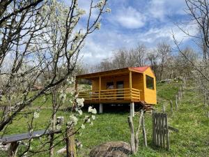 a tiny yellow house on a hill in a field at Tiny Heaven Chidea 