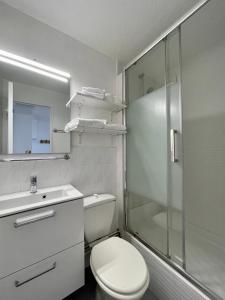 ウィッサンにあるル ステュディオ ドゥ ラ ディーグのバスルーム(トイレ、ガラス張りのシャワー付)