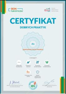 Certifikát, ocenenie alebo iný dokument vystavený v ubytovaní Apartament PERŁA POŁUDNIA