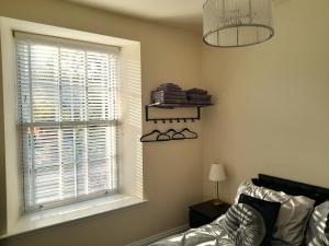 a room with a window with a couch and a lamp at Kirkcudbright Holiday Apartments - Apartment C in Kirkcudbright