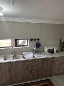 a kitchen with a sink and a microwave on a counter at Dennegeur Guesthouse in Somerset East