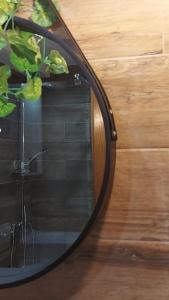 odbicie rośliny w okrągłym lustrze w obiekcie Apartman Darvin / Lux w Belgradzie