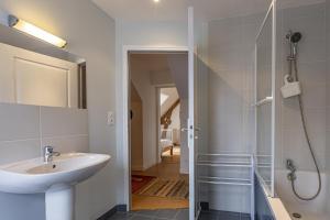 een badkamer met een wastafel en een douche bij L'Oisilliere in Huisseau-sur-Cosson