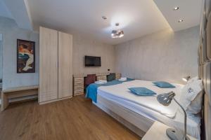 1 dormitorio con 1 cama grande y TV en Hotel City Code Vizura garni RENEW, en Belgrado