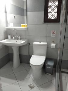 een badkamer met een toilet en een wastafel bij Sofia Beach Apartments in Kavos