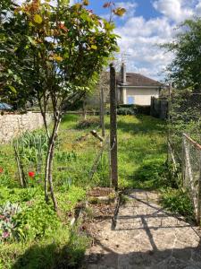 einen Garten mit einem Baum und einem Zaun in der Unterkunft 99 BIS FP in Limoges