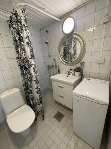 a bathroom with a toilet and a sink at City Apartment Maaherrankatu in Kuopio