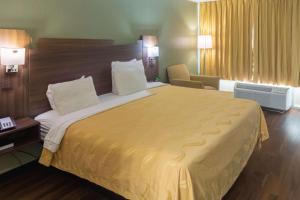 a hotel room with a large bed with a yellow bedspread at Quality Inn Richmond Hill - Savannah I-95 in Richmond Hill