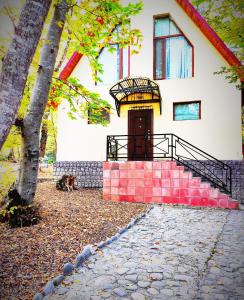 a house with a red brick staircase in front of it at Qusar Olimpik Hotel and Cottages in Qusar