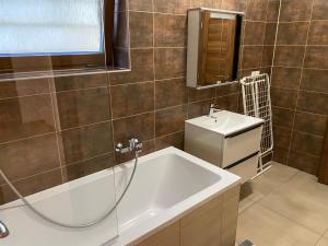 a bathroom with a bath tub and a sink at Apartmán OLOMOUC - SAMOTIŠKY in Samotíšky