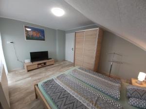 1 dormitorio con 1 cama y TV de pantalla plana en Duma Home en Balatonkeresztúr
