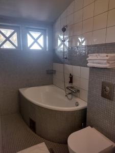 a bathroom with a bath tub and a toilet at Villa Park Wisełka Spa & Wellness in Wisełka