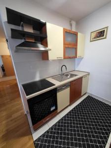 cocina pequeña con fregadero y fogones en Apartment Tonci Vrbani en Zagreb