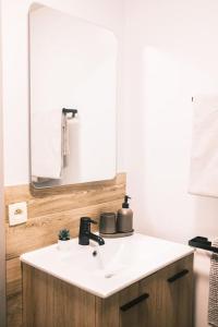 ein Bad mit einem Waschbecken und einem Spiegel in der Unterkunft Résidence Marguerite in La-Roche-en-Ardenne
