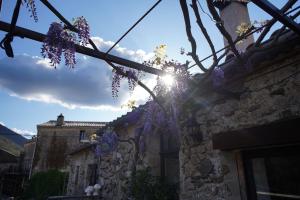 um edifício com flores roxas ao lado em Mas Montet chez Raphael em Valleraugue