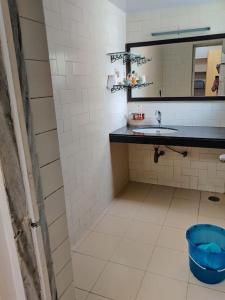 a bathroom with a sink and a mirror at Secluded & green 2BHK in ancestral bunglow SCruz E in Mumbai