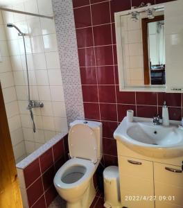 a bathroom with a toilet and a sink at Garden house No1 in Plomari