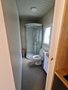 Kamp Dalmacija في بريفلاكا: حمام صغير مع دش ومرحاض