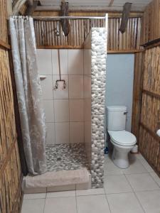 a bathroom with a shower with a toilet at Kosi Bay Casitas in Manguzi
