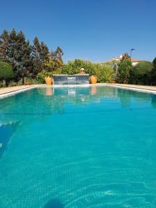 a large pool of blue water with a fountain at Villa Silene in Covilhã