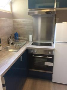 a kitchen with a stove and a sink and a refrigerator at Studio résidence de Standing Piscine proche plage in Antibes