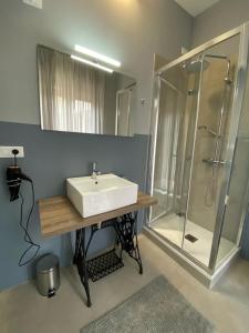 łazienka z umywalką i prysznicem w obiekcie Delle Rose Rooms w Weronie +37 zdjęć